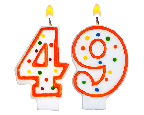 Birthday candles number forty nine isolated on white background