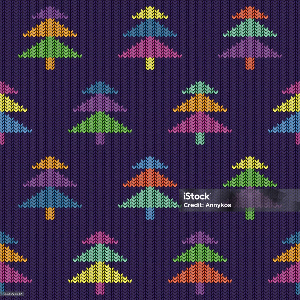 Seamless knitted pattern with trees Seamless knitted pattern with colorful Christmas trees Backgrounds stock vector