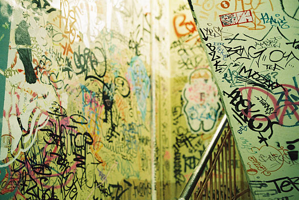 Graffiti covered staircase