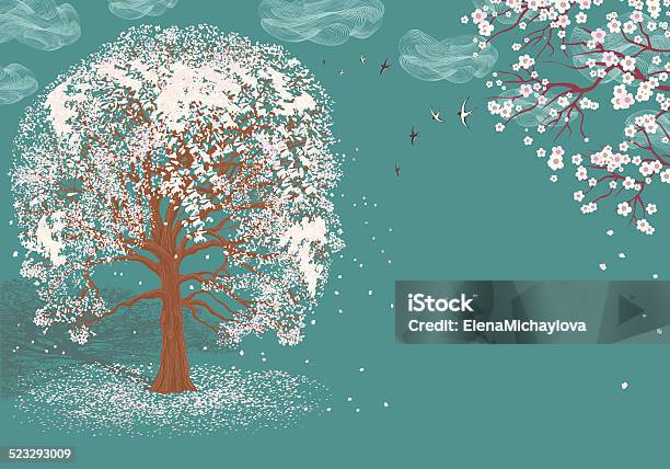 Abstract Tree Fll Bloom Tree In Bloom Stock Illustration - Download Image Now - Abstract ...