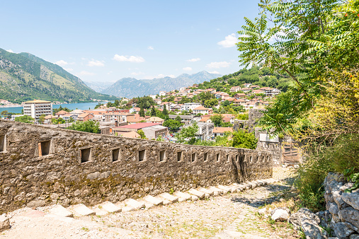 The ruins of the old fortress and a church in the mountains. Kotor. Montenegro