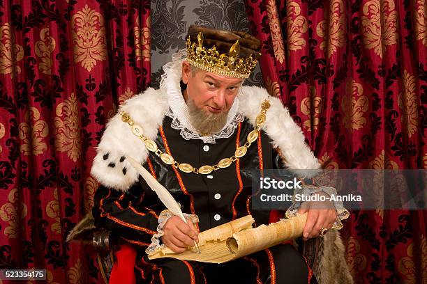 King Signing New Law Stock Photo - Download Image Now - King - Royal Person, Costume, Medieval