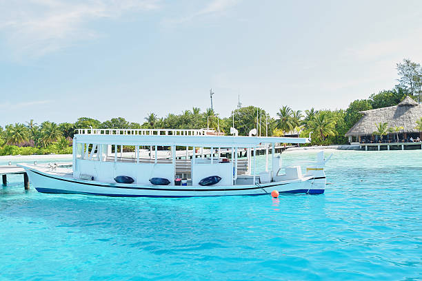 istock Passenger boat in clear waters in Maldives 523354933