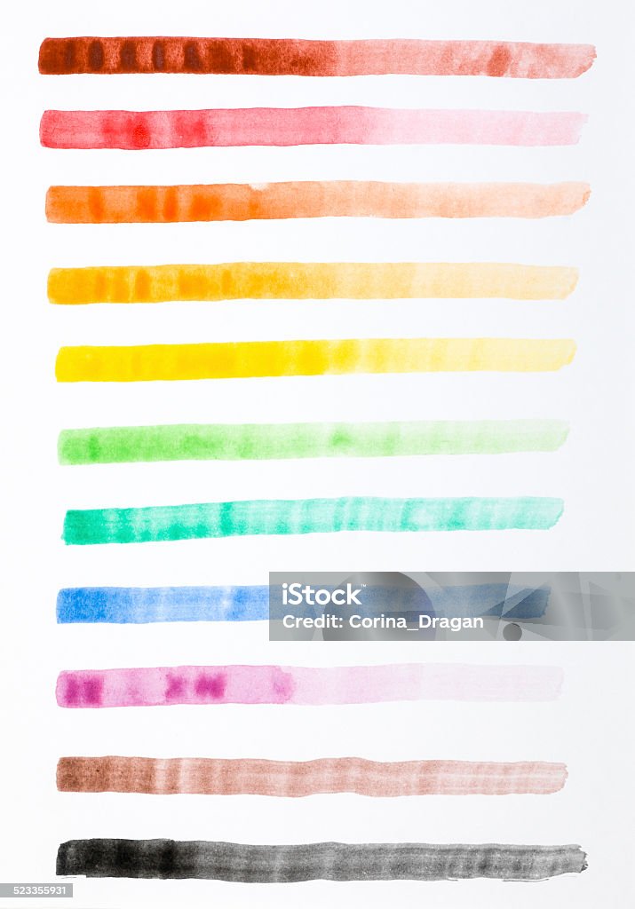 colorful brush strokes handmade watercolor hand painted brush strokes, banner, isolated on white background Abstract Stock Photo