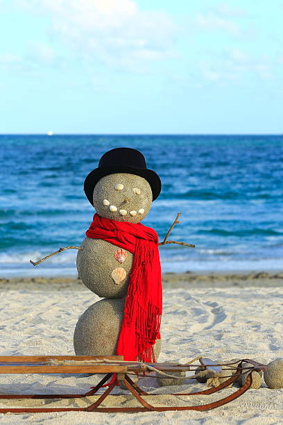 Tropical Snowman and Miami beach - winter vacation