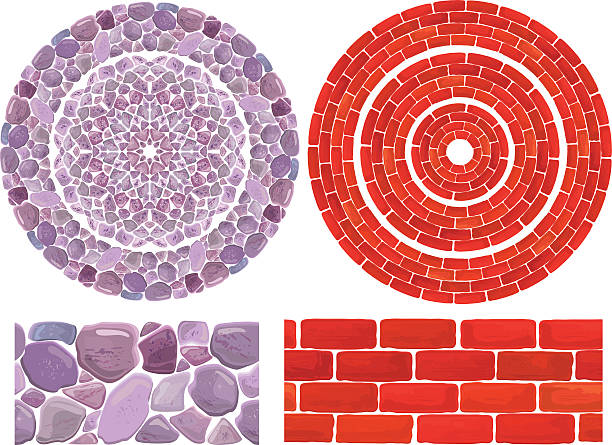 ilustrações de stock, clip art, desenhos animados e ícones de round frames com pedras e fundo de tijolo - seamless brick repetition pattern