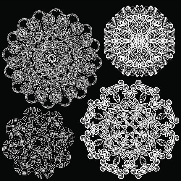 набор абстрактный круг кружевной рисунок - doily lace circle floral pattern stock illustrations