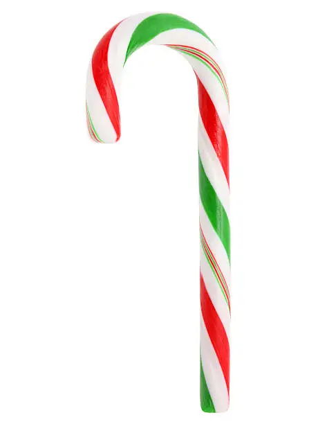Christmas red and green candy cane isolated on white
