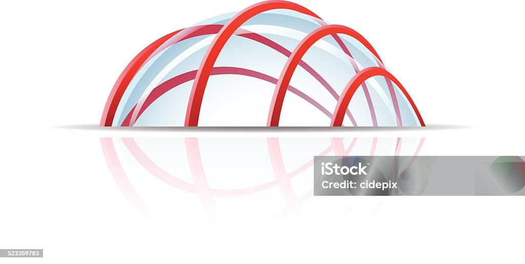 Glass dome Glass dome with red lines isolated on white Glass - Material stock vector