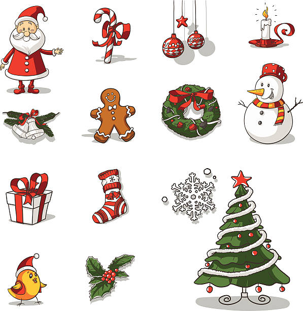 рождественские руки drawn vector graphic elements - candy cane christmas holiday old fashioned stock illustrations