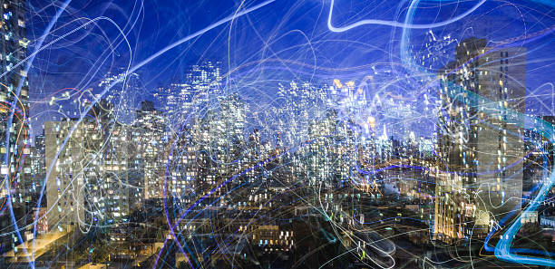 istock Manhattan cityscape with edited light exposure 523360343