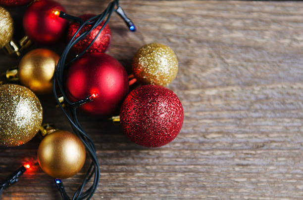 istock Christmas decorations balls on a wooden background 523361021