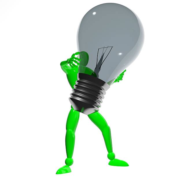 istock Green man with big bulb 523377069