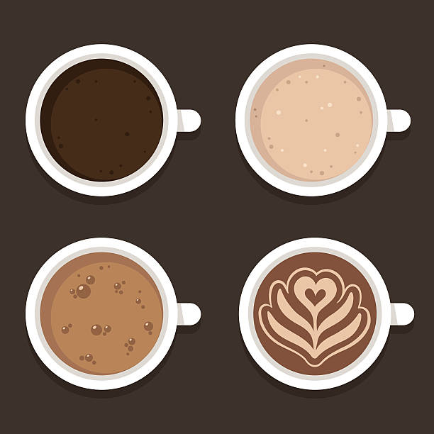 rodzaje kawy ilustracji - latté cafe macchiato cappuccino cocoa stock illustrations