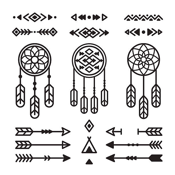 illustrazioni stock, clip art, cartoni animati e icone di tendenza di tribale elementi di design - dreamcatcher