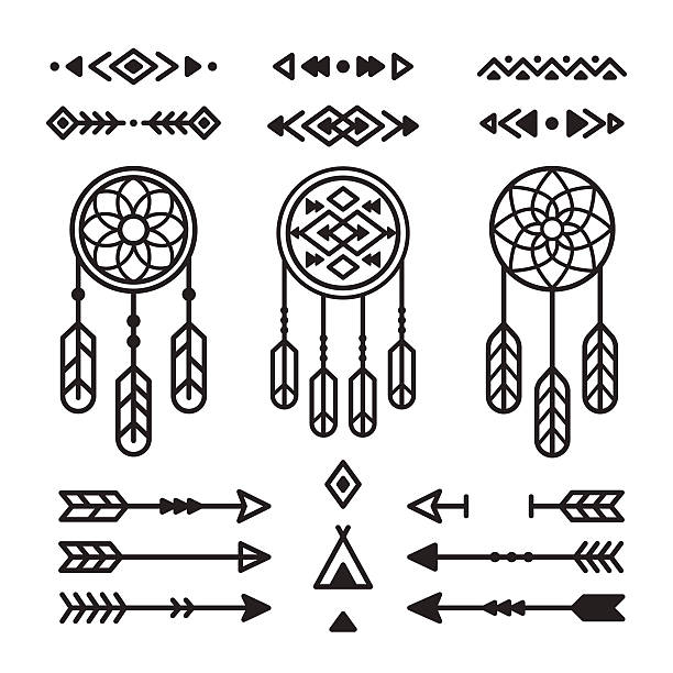 ilustrações de stock, clip art, desenhos animados e ícones de elementos de design tribal - native american north american tribal culture symbol dreamcatcher