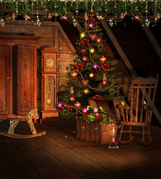 istock Attic with Christmas decorations 523379917