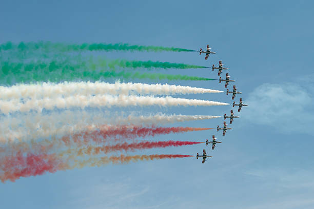 Fairford, UK - 12 July, 2014: Frecce Tricolori Italiian air display team displaying at the Royal International Air Tattoo.
