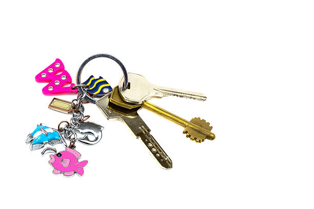 keys with a keychain  in the shapes  of fish isolated on white background