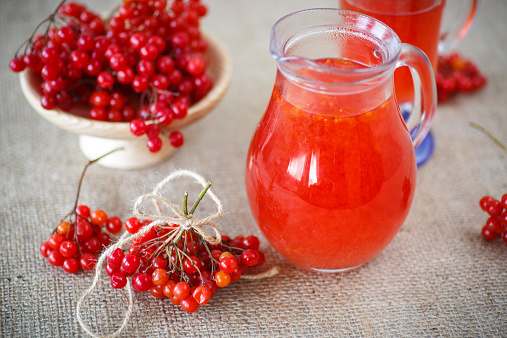 medicinal drink fresh viburnum in a carafe