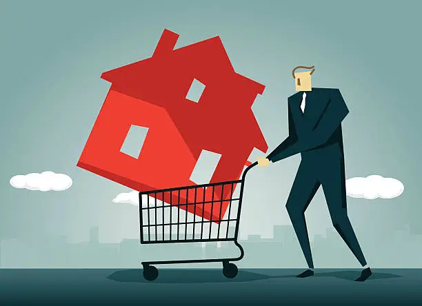Vector illustration of Real Estate, Carrying, House,Housing Problems