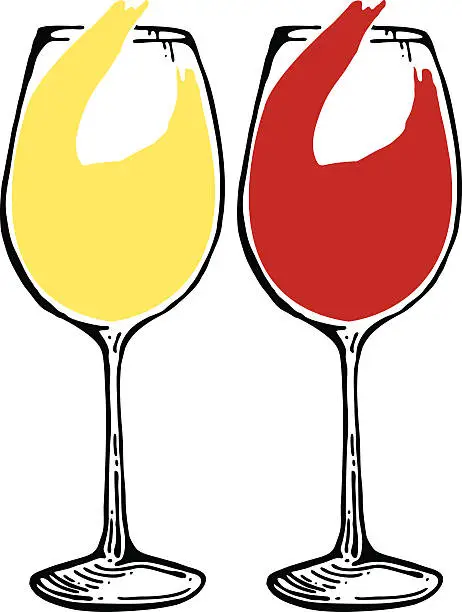 Vector illustration of Two Wine Glass filled with Red & White Wine