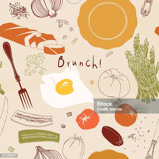 Seamless Pattern Brunch Food Illustration Stock Illustration - Download Image Now - Brunch, Vegetable Garden, American Culture