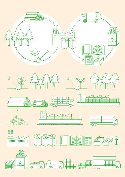 recykling obraz z papieru produktów - lumber industry reforestation tree forest stock illustrations