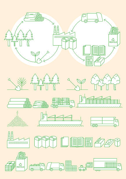 изображение из бумаги вторичной переработки - lumber industry reforestation tree forest stock illustrations