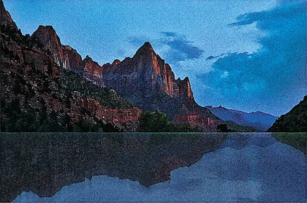 Vector illustration of Zion National Park after the flood.