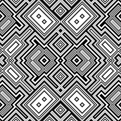 Seamless geometric retro black and white background made from simple squares.