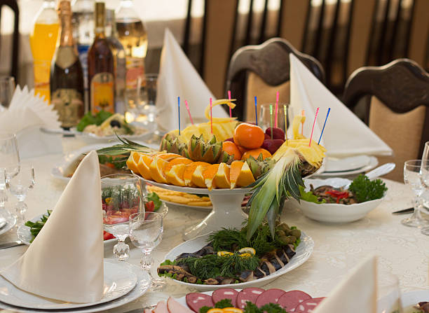 istock Beautifully banquet table with food 523392339
