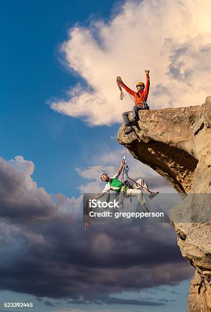 Success On A Mountain Peak Stock Photo - Download Image Now - Rock Climbing, A Helping Hand, Assistance