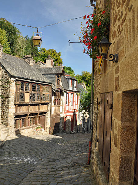 Medieval street in Dinan stock photo