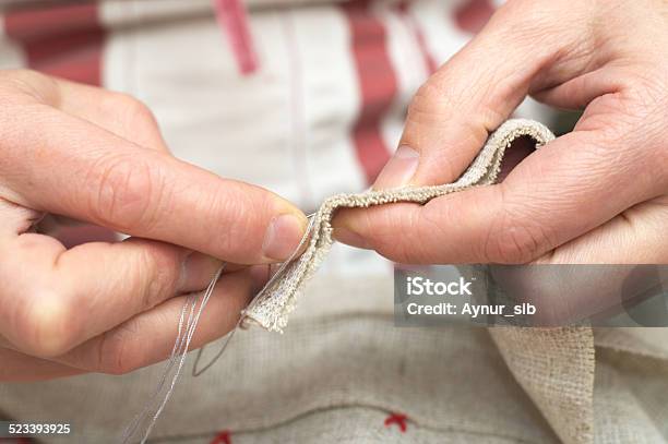 Hand Sewing With Needle And Thread Stock Photo - Download Image Now - Accessibility, Adult, Adults Only