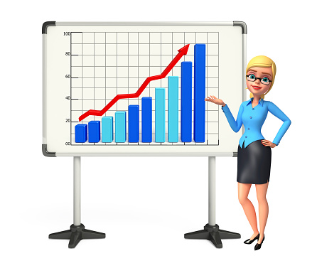 Illustration of young office girl with business graph