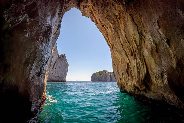 Capri blue grotto Blue grotto in Capri island, Italy. Inside cave view. grotto cave photos stock pictures, royalty-free photos & images
