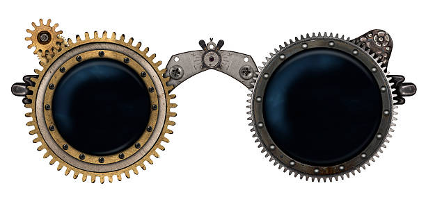 Steampunk glasses metal collage Steampunk glasses metal collage isolated on white background steampunk fashion stock pictures, royalty-free photos & images
