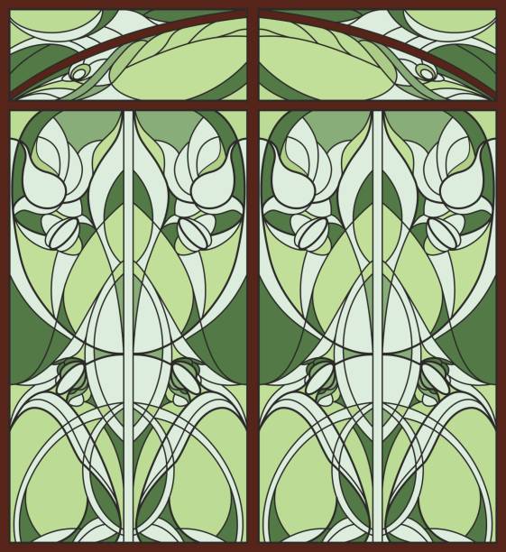 istock Stained glass window. Abstract illustration with floral Art Nouveau 523394707