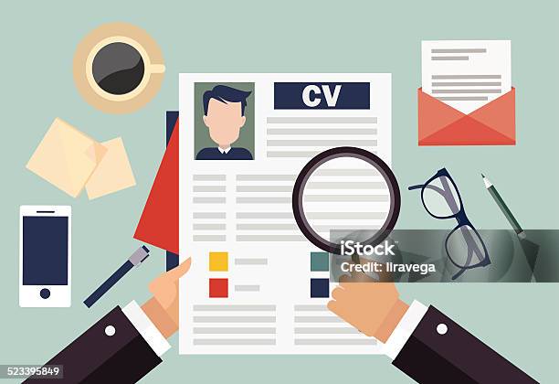 Job Interview Concept With Business Cv Resume Stock Illustration - Download Image Now - Interview - Event, Adult, Adults Only