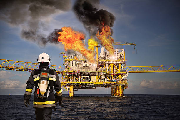 istock Fire fighter on oil and gas industry, successful firefighter 523395986