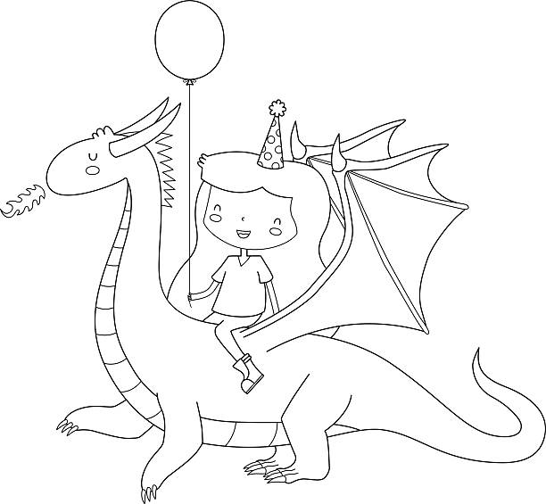 Birthday Girl on Dragon vector art illustration