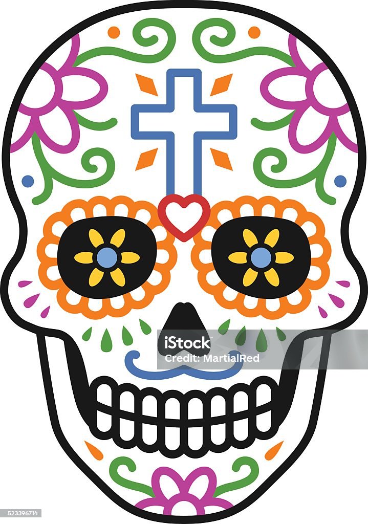 Decorated Skull Calavera Celebrating Day Of The Dead Colorful Illustration  Stock Illustration - Download Image Now - iStock