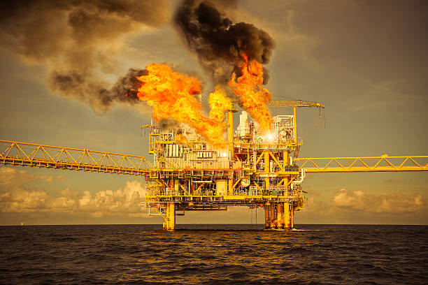 istock offshore oil and gas fire case or emergency case 523396782