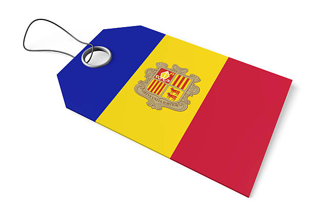 Product tag with a country flag signyfing where the product was manufacuted, country of orgin - helpful concept for subjects like product sale, countries, promotion, sale-out etc.