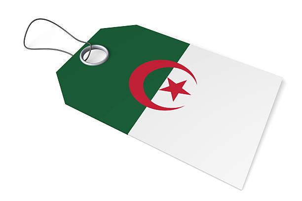 Product tag with a country flag signyfing where the product was manufacuted, country of orgin - helpful concept for subjects like product sale, countries, promotion, sale-out etc.