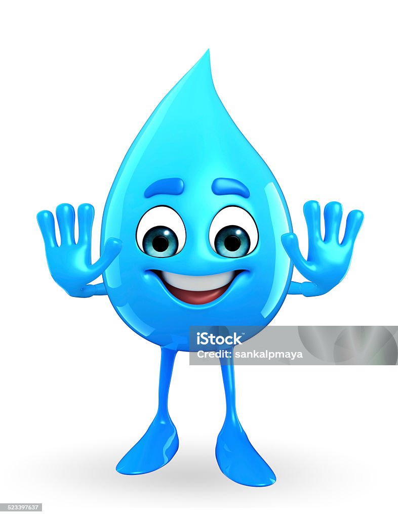 Water Drop Character with stop sign Cartoon Character Of Water Drop with stop sign Blue Stock Photo