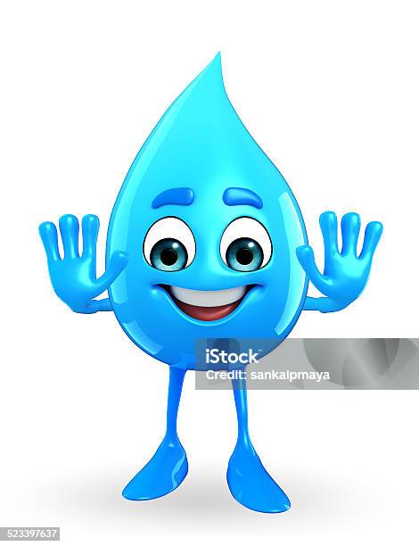 Water Drop Character With Stop Sign Stock Photo - Download Image Now - Blue, Cold Temperature, Drop