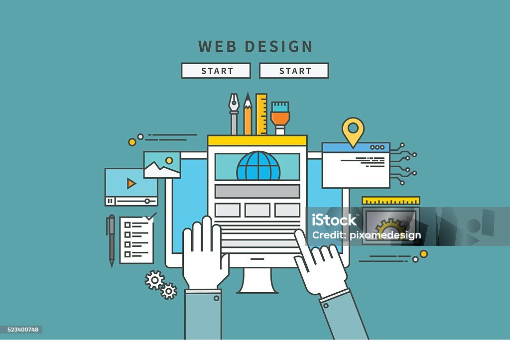 simple color line flat design of web design simple color line flat design of web design, modern vector illustration Customized stock vector