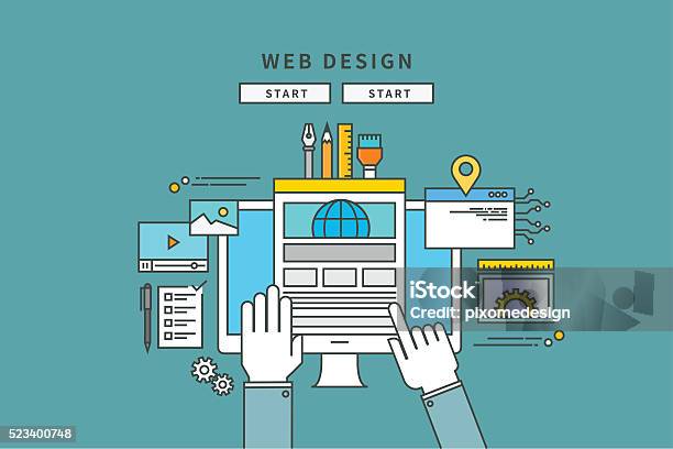 Simple Color Line Flat Design Of Web Design Stock Illustration - Download Image Now - Customized, Web Page, Asking